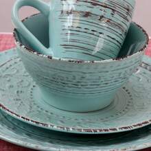 Elama Malibu Waves 16-Piece Dinnerware Set In Turquoise - 1 - View 4