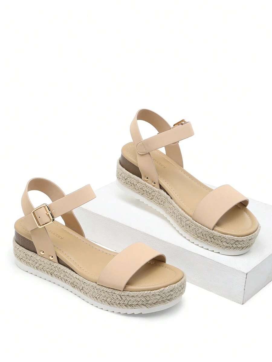 Women's Platform Sandals Open Toes, Espadrille One-Strap Comfortable And Versatile Ankle Straps, Summer Vacation Commuting Wedge Sandals - khỏa thân - Xem 1