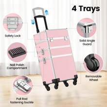 Hộp đựng đồ trang điểm chuyên nghiệp 4 trong 1 bằng nhôm, hộp đựng mỹ phẩm có bánh xe cỡ lớn, hộp đựng đồ trang điểm du lịch, có bánh xe xoay 360°, vật dụng cần thiết khi đi du lịch, ngày lễ tình nhân, trang trí phòng, đồ dùng cần thiết trong túi xách, túi đựng mỹ phẩm cho nữ, đồ dùng thiết yếu trong túi xách, đồ dùng cần thiết khi đi du thuyền, túi xách hàng hiệu, đồ dùng cơ bản, đồ dùng trang điểm, phòng, túi đựng mỹ phẩm dễ thương. - Hồng - Xem 4