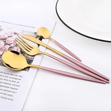 Belifou 24 Piece Cutlery Set Knives Forks Coffee Spoons Cutlery Set For 6 People - Hoa hồng vàng - Xem 4