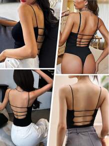 1pc Seamless Shapewear Jumpsuit With Back Cutout - Black - View 3