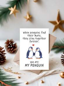 1 pieza Tarjeta de felicitación romántica con diseño de pingüinos enamorados - "Eres mi pingüino" - Ideal para aniversario, Día de San Valentín, compromiso, boda, cumpleaños - Regalo perfecto para parejas