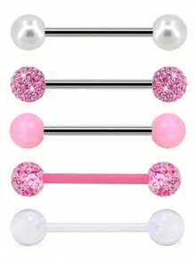 5pcs Y2K Candy Color Tongue Ring Stud Barbell Soft Ceramic Ball Stud Piercing Jewelry, Suitable For Men & Women Wear Anytime - 5 Tongue Rings - View 18