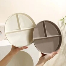1/2/4pcs Divided Portion Control Plates, Compartment Plates For Portion Control, 3 Compartment Plastic Dinner Plates, Microwave & Dishwasher Friendly, Suitable For Weight Management, Happy