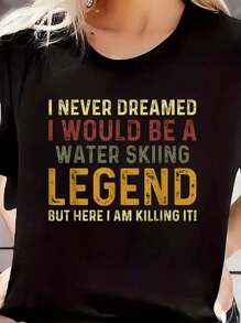 Vintage Water Skiing  Water Ski T-Shirt Print Women Short Sleeve Round Neck 100% Cotton T-Shirt