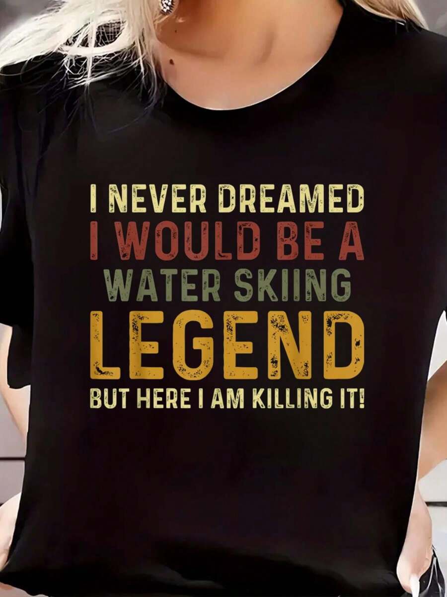 Vintage Water Skiing  Water Ski T-Shirt Print Women Short Sleeve Round Neck 100% Cotton T-Shirt