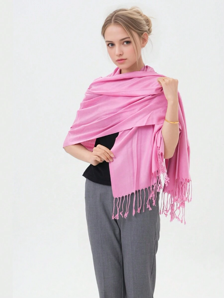 High-Quality Classic Solid Pashmina Scarf – Perfect For Weddings And Special Events - Carnation Pink - View 1
