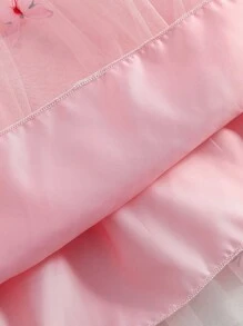 年轻女孩春夏 3D 蝴蝶装饰甜美可爱薄纱网眼连衣裙