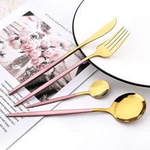Belifou 24 Piece Cutlery Set Knives Forks Coffee Spoons Cutlery Set For 6 People - Hoa hồng vàng - Xem 2