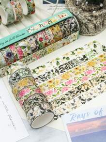 10 Rolls Of Vintage Bright Floral Pattern Washi Tape Set - Beautiful DIY Decorative Self-Adhesive Strips For Scrapbook Diary Decoration Washi Tape, Handmade Gifts For Friends Back To School