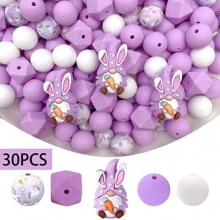 30pcs/52pcs Bunny Egg Shape Silicone Bead Set, Easter Jewelry DIY Gift, Suitable For Necklace, Bracelet, Home Decor - Ideal Handmade Gift