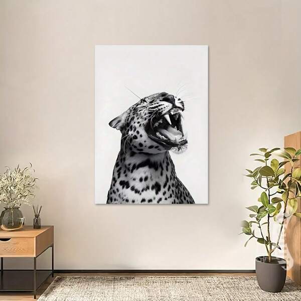 1PC Modern Black And White Leopard Print Canvas Poster Suitable For Bedrooms, Living Rooms, Corridors Wall Arts Posters , NO Frame Gifts Birthday Graduation