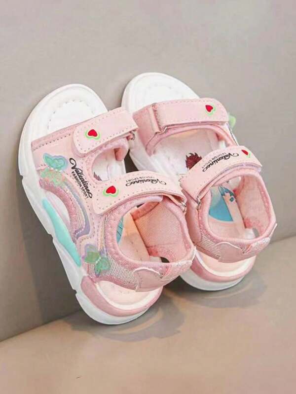 1 paire de chaussures de princesse pour fille avec fermeture à crochet et boucle à paillettes papillon, semelle souple légère, jolies sandales de plage/sport en forme de cœur pour enfants filles, été