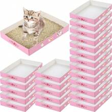 5pcs Disposable Cat Litter Box Foldable Paper Kitty Tray Small Lightweight Cardboard Box Water Proof For Indoor Low Entry Easy Disposal Non Clumping Nice Absorption Portable - Baby Pink - View 8