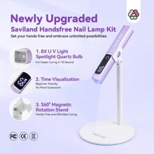 SAVILAND Handheld U V Light For Gel Nails: Magnetic Stand & 10S Flash Cure Mini Nail Light 3-Timer Modes Portable LED Nail Lamp Nail Dryer Cordless Gel Lamp LCD Screen Home DIY Manicure Purple - 紫色 - 查看 3