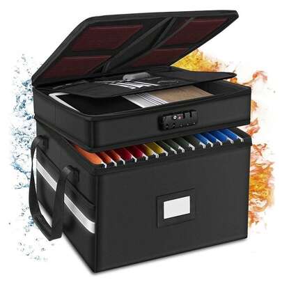 Feuerfester Dokumentenkasten mit Schloss - 2 Schichten Aktenaufbewahrungs-Organisator mit mehreren Taschen, tragbarer zusammenklappbarer Aktenkasten, wasserfeste tragbare Büro-Akten-Tasche mit reflektierendem Streifen zum Aufhängen von Ordnern der Größen Letter und Legal, Zertifikat