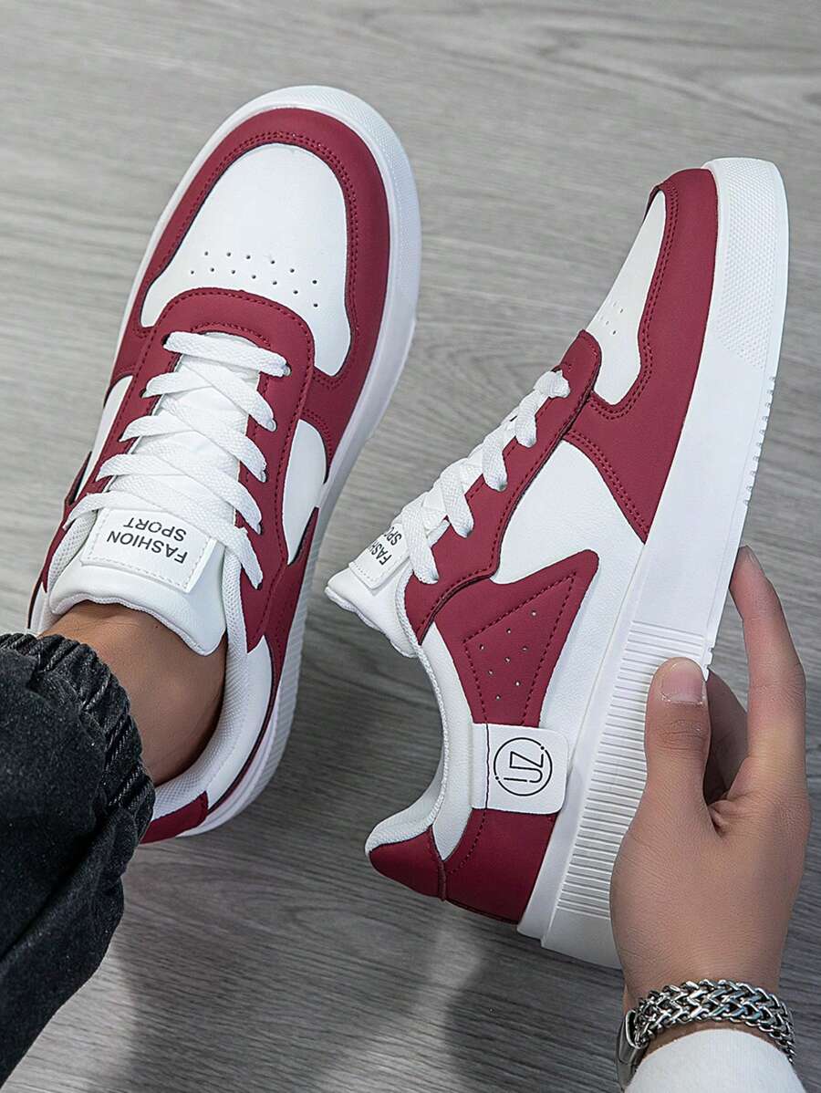 男士运动鞋，时尚男鞋，轻便透气运动鞋，街头风格个性化运动鞋 - 酒紅色 - 查看 1