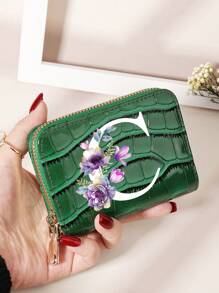 勃艮第包 Charry 红色包 酒红色包 1 件 首字母名称 A 到 Z 图案 多功能零钱包 字母图形卡夹 多卡位卡片收纳袋 信用卡 学校用品 宿舍 女士钱包 迷你钱包 钱包 卡包