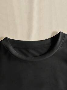 Casual Versatile Solid Color Round Neck Short Sleeve T-Shirt - Black - View 5