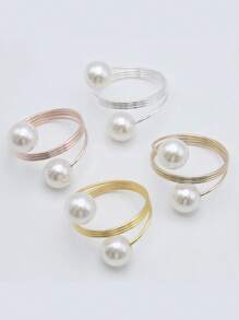 Pearl Napkin Rings, Napkin Holder,Wedding Table Setting, Elegant Pearl Design Metal Napkin Ring Set For Wedding Dinner Decoration, Faux Pearl Metal Decorations For Weddings, Parties And Banquets, Hotel Wedding Table Napkin Rings, The Surface Material Is Shiny, Adding Luxury To The Table Setting,Festival Family Gathering, Kitchen Dining Table Decor,Picnics, Dinner Party. - Multicolor - View 11