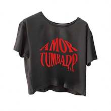 PLAYERA/ TOP/ CAMISETA/ CROP TOP AMOR TUMBADO NEGRA - Negro - Ver 2