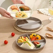 1/2/4pcs Divided Portion Control Plates, Compartment Plates For Portion Control, 3 Compartment Plastic Dinner Plates, Microwave & Dishwasher Friendly, Suitable For Weight Management, Happy