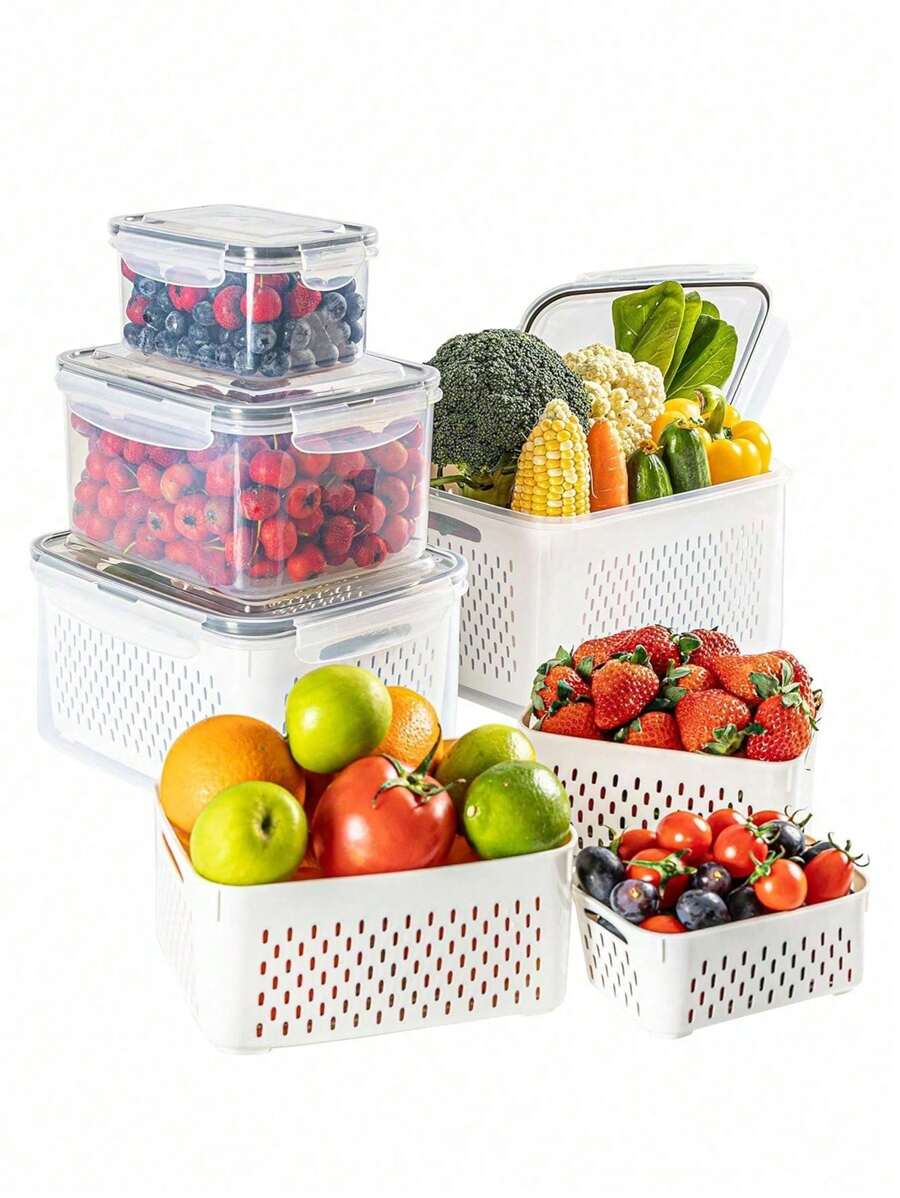 12pcs Set: Leak-Proof Food Storage Containers - 2-Layer Airtight Design For Easy Meal Prep, Reusable & Stackable Kitchen Organizer For Fruits, Vegetables, Meats & Grains - Black and White - View 1