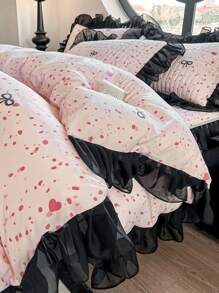 2/3 件蕾丝边羽绒被套（无填充物）（1 个羽绒被套 + 1/2 个枕套），家纺床上用品套装，轻便透气，适合卧室使用 - 浅粉 - 查看 5