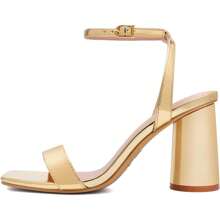 Athlefit Stylish Women's Strappy Chunky Block Heels Fashionable Square Open Toe Heeled Sandals Ankle Strap Wedding Party Shoes - Vàng - Xem 2