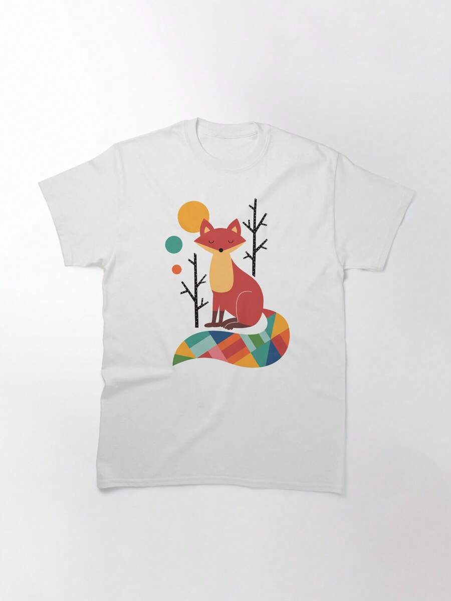 Rainbow Fox Classic T-Shirt, Women's T-Shirt, 220g Pure Cotton, Casual Crew Neck, Perfect For Road Trips, Travel, And Daily Wear. - trắng - Xem 1