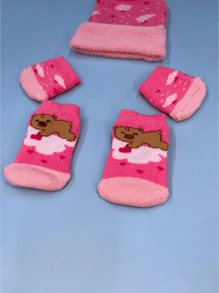 Winston Kit Meia Luva e Touca Bebê Recém Nascido Menina Menino Estampada Divertida Bichinho Infantil Presente Maternidade Enxoval