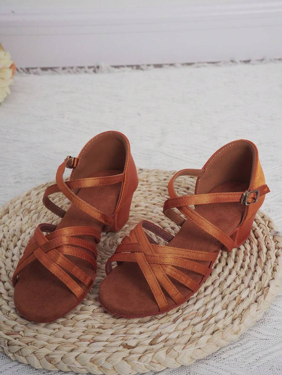 女童拉丁舞鞋，室内软底舞蹈鞋 - 棕色 - 查看 1