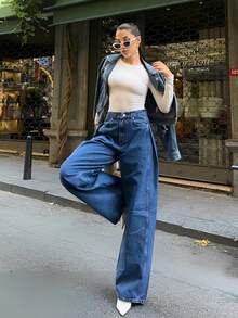SQUALO Pantalones vaqueros de tiro alto y pierna ancha | Diseño relajado y elegante - Azul - Ver 5