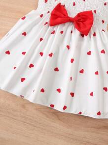 2 pezzi/set nuovo abito estivo da bambina con stampa a cuore e fiocco, set di 2 pezzi con vestito e cappello