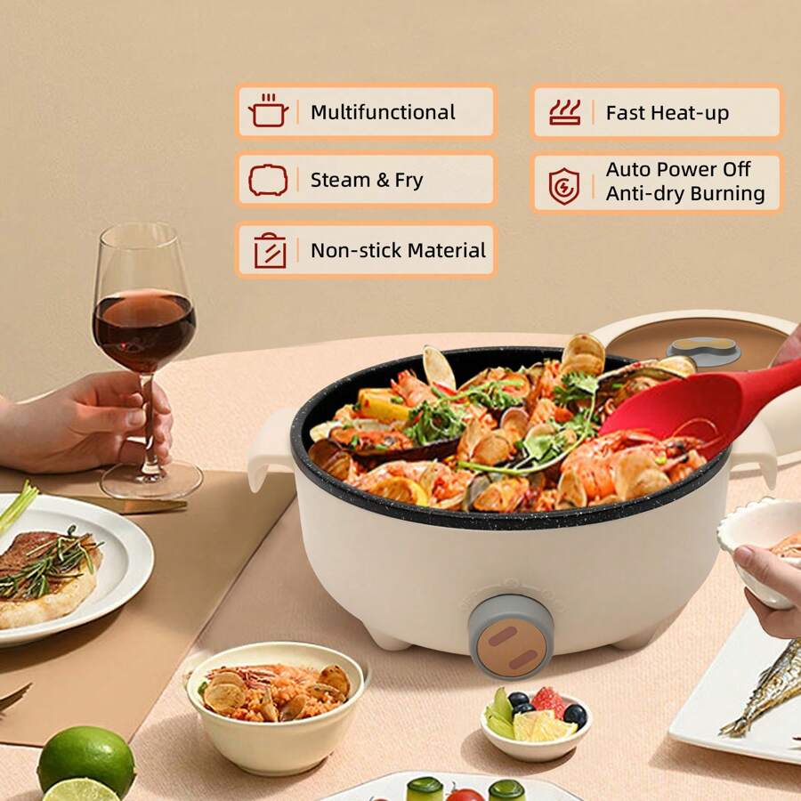 Futchoy Futchoy 2.2L Casserole électrique Hot Pot avec Cuiseur vapeur Marmite électrique avec fonction de maintien au chaud Casserole à soupe rapide portable Cuiseur antiadhésif pour la maison, les bureaux, le dortoir, les voyages, Kaki