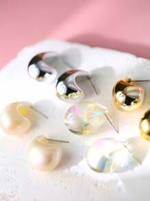 8 件装欧美时尚简约水滴形镂空耳环高端设计金银耳环适合日常佩戴 - 彩色 - 查看 4