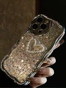 Ốp lưng điện thoại viền mạ bạc có 5 đường cắt hình trái tim tương thích với Apple IPhone16 15 14 13 12 Pro Max 11 dành cho nữ - Bạc - Xem 5