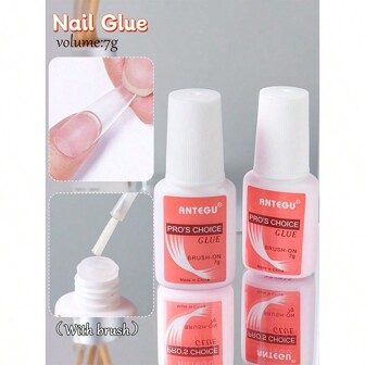 ANTEGU Nail Glue, Professional Strength Adhesive, 7g Bottle, Compatible With Artificial Nails, Precise Brush Application, Waterproof, Odorless Liquid Formula, Safe For Natural Nails, Suitable For Travel