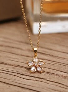 1 Piece Fashion Flower Necklace Shine Zirconia Pendant For Girls Women Gold Color Stainless Steel Chain Jewelry Party Gifts