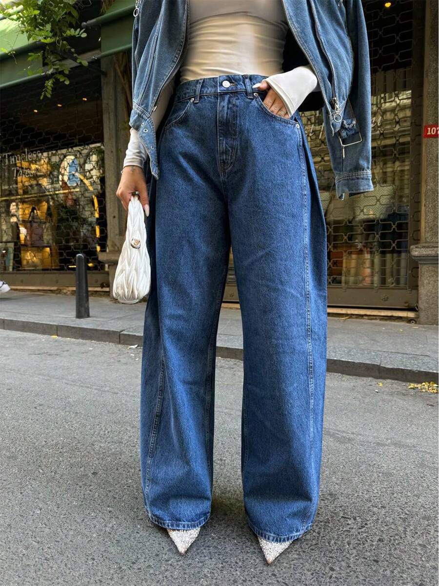 SQUALO Pantalones vaqueros de tiro alto y pierna ancha | Diseño relajado y elegante - Azul - Ver 1