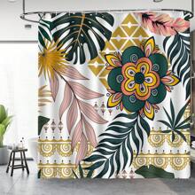 1pc Boho Abstract Shower Curtains-Mid Century Floral Bohemian Flowers Tropical Botanical Bath Shower Curtain