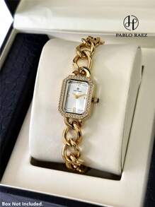Pablo Raez 1pc Elegant Ladies Watch 18K Gold Watch Vintage Diamond Wristwatch For Women IPG Plated Rectangle Luxury Golden Glamorous Bracelet Clock SUS304 Stainless Steel Lady Fashion Waterproof Dress Watch Casual Clock Nice Gifts For Friend Or Family Fit For Daily Life/Work/Party Decorations