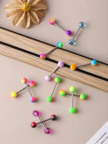 12 件/套亚克力和不锈钢多色身体穿孔骰子形舌环，时尚男女通用日常佩戴 - 彩色 - 查看 1