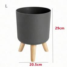 Maceta redonda de pie con sistema de drenaje y autorriego para plantas, bonsái y hierbas con patas de madera, para vivero y decoración moderna