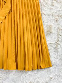 Pleated Midi Dress With Elastex Waist - Yellow - View 6