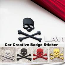 1pc 3D Metal Skull Head Car Emblem Sticker, Car & Motorcycle Decal Badge Label, Car Body Decoration Sticker, Suitable For Cars And Motorcycles