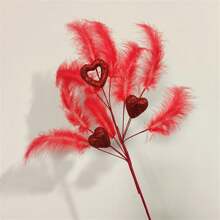Ramitas de imitación de amor para el Día de San Valentín, ramitas de cuentas con cara de plumas rosas individuales, arreglo de escena del Día de San Valentín, rama de flores - Rojo - Ver 3