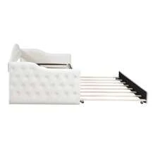 MERAX Twin Size Tufted Upholstered Daybed With Trundle, Velvet Sofabed With USB&Type-C Charging Ports,No Box-Spring Needed, Beige - 米色 - 查看 8