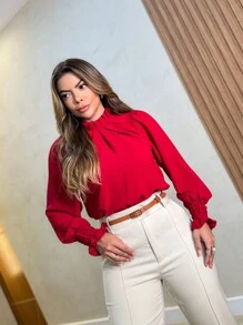 Women Blouses - 酒紅色 - 查看 3