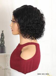 Short Curly Pixie Cut Wig Human Hair 4x4 Closure Glueless Wigs Human Hair Pre Plucked Pre Cut 6 Inch Brazilian Virgin Real Hair Pixie Wigs For  Women Natural Color  180% Density